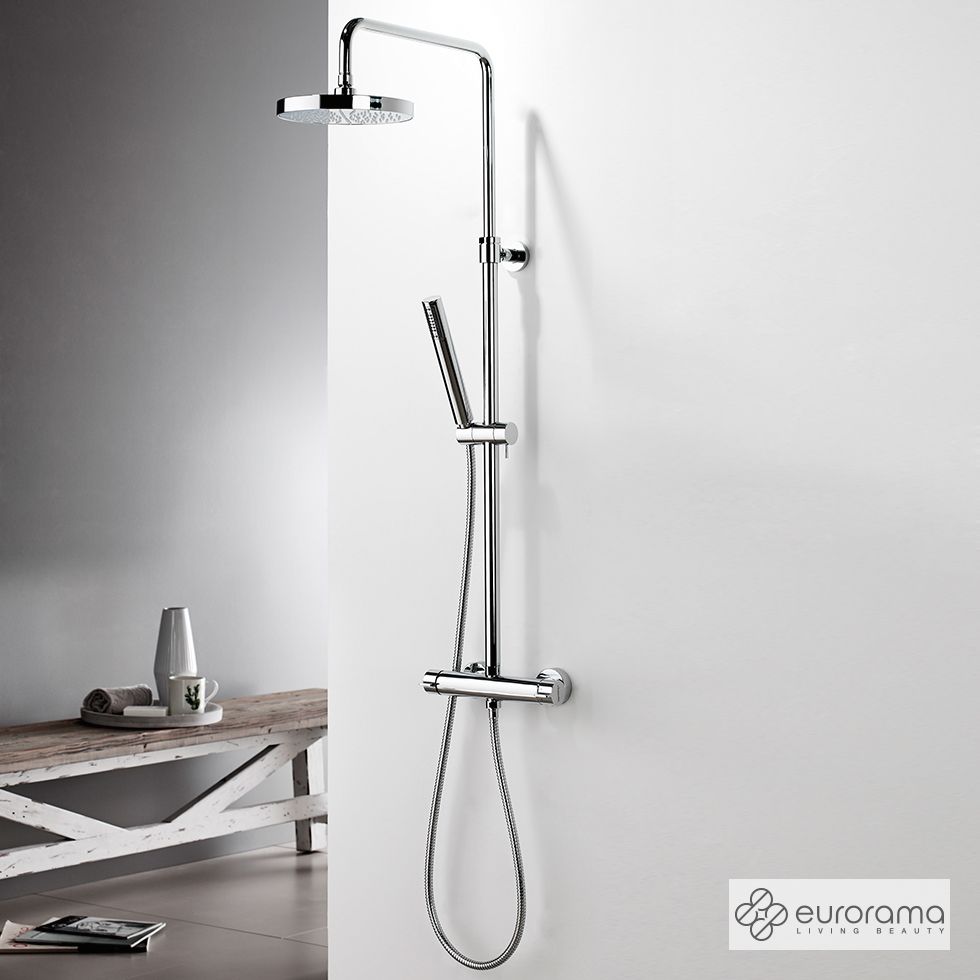 Eurorama Chrome Shower Faucet with Adjustable Height Head and Co