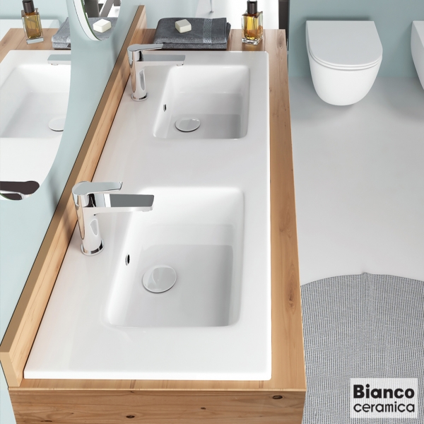 Νιπτήρας Πορσελάνης Διπλός Flat 121,6x46 (2 οπές) Bianco Ceramic